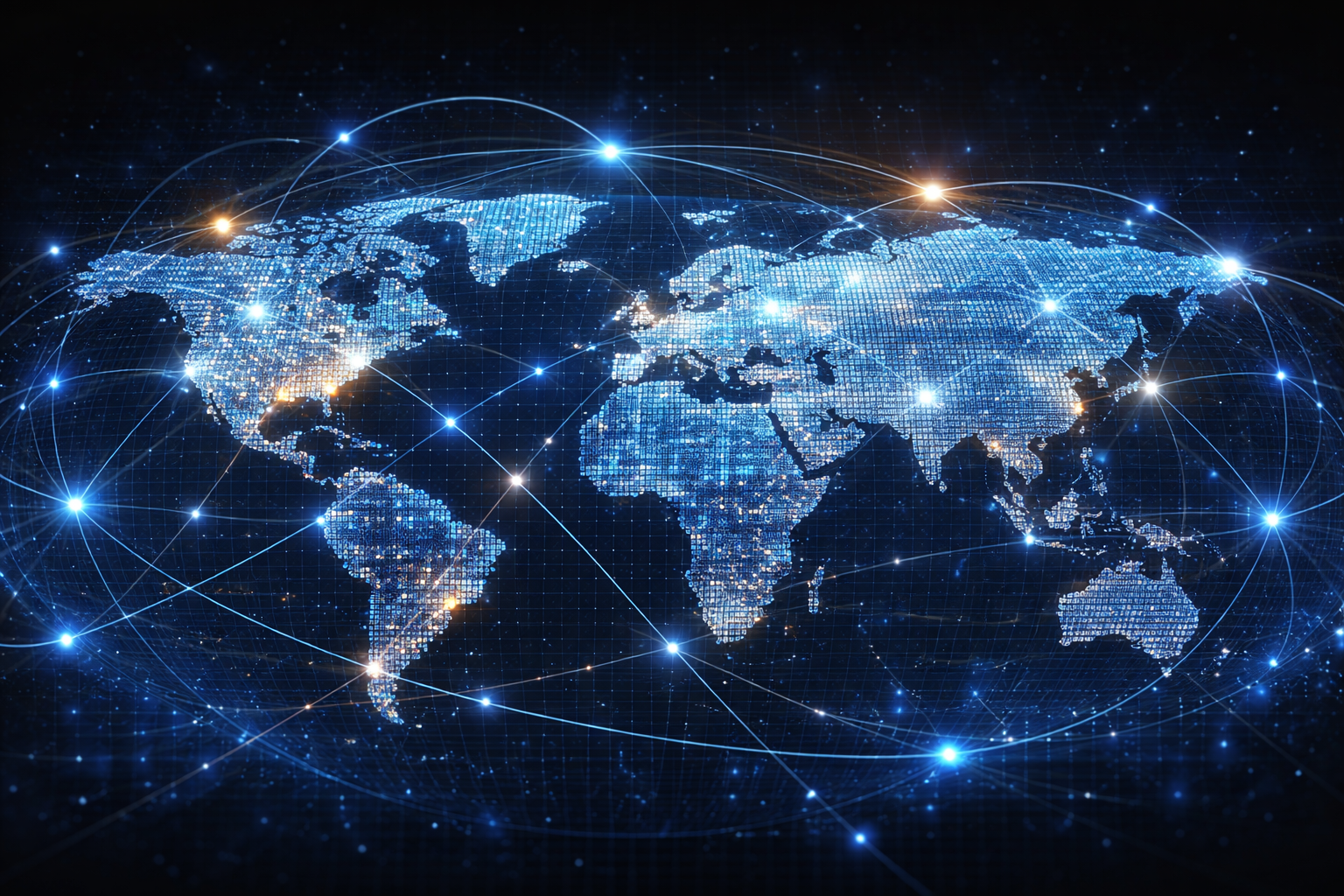 Futuristic global map with cube grid synchronization theme